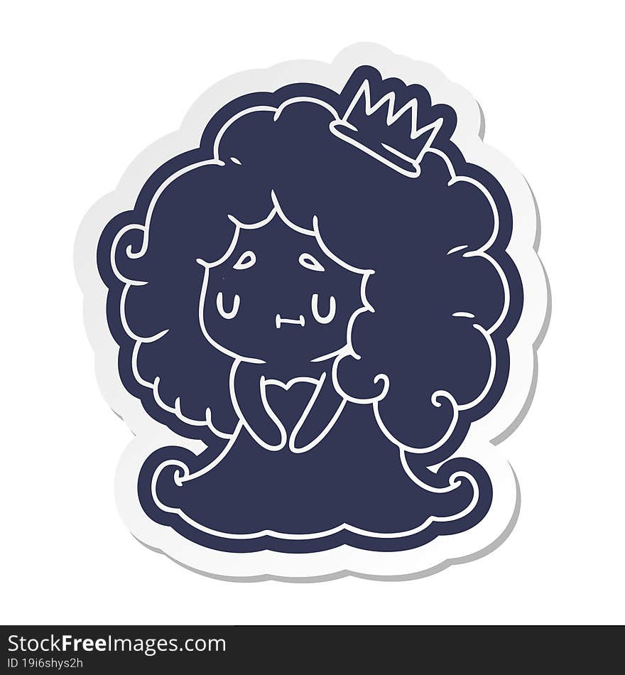 cartoon sticker of a cute kawaii princess girl