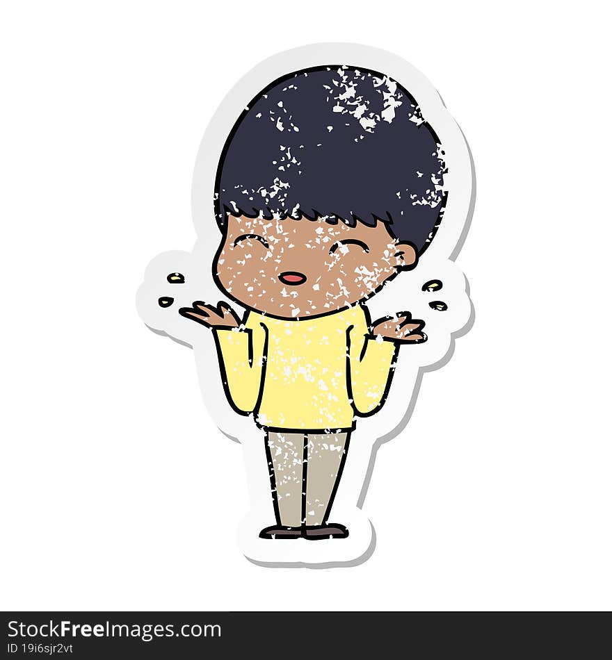 distressed sticker of a happy cartoon boy