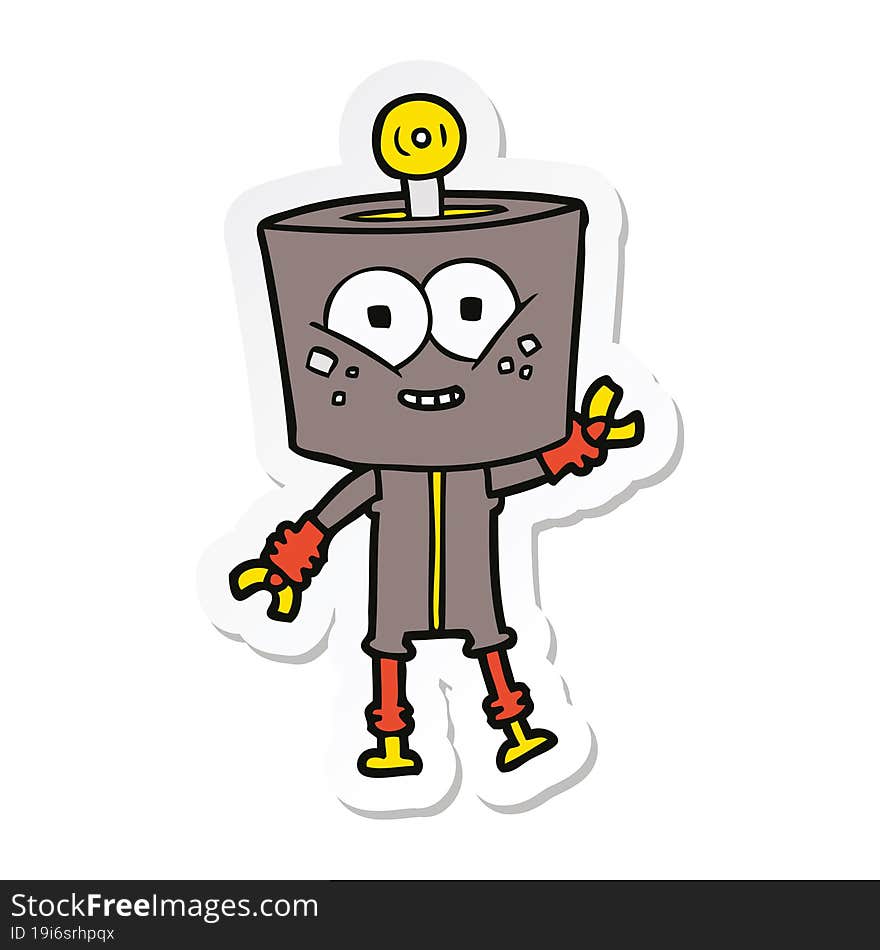 sticker of a happy cartoon robot