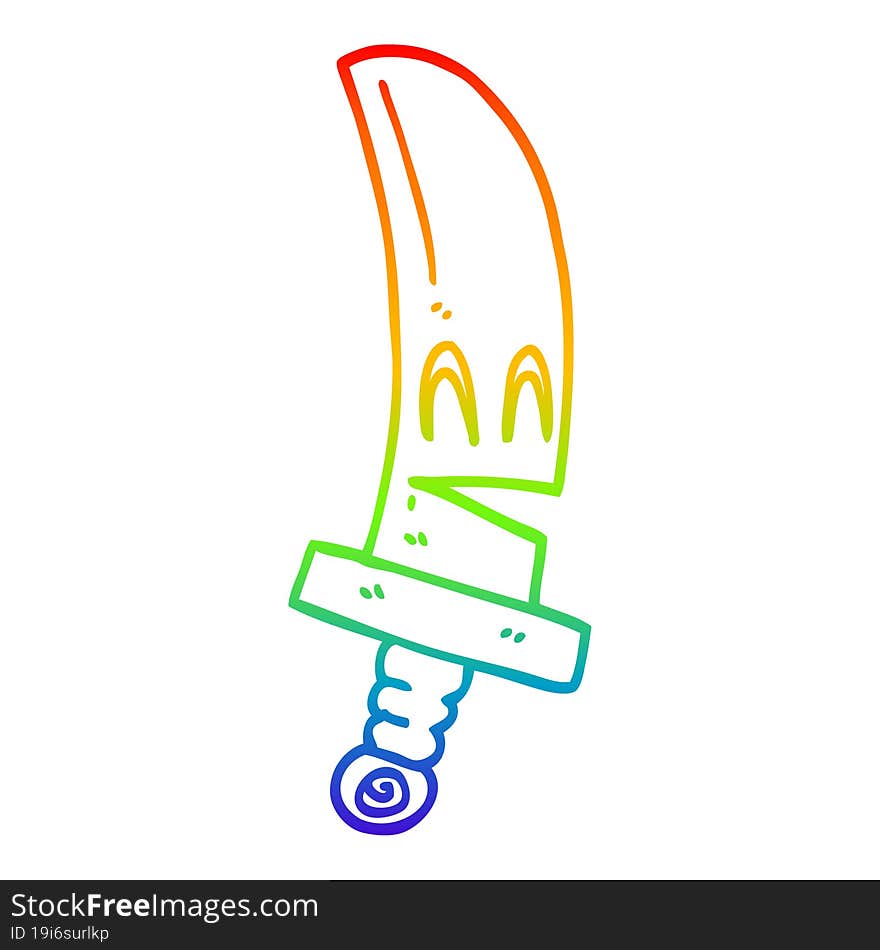 rainbow gradient line drawing cartoon happy magical sword