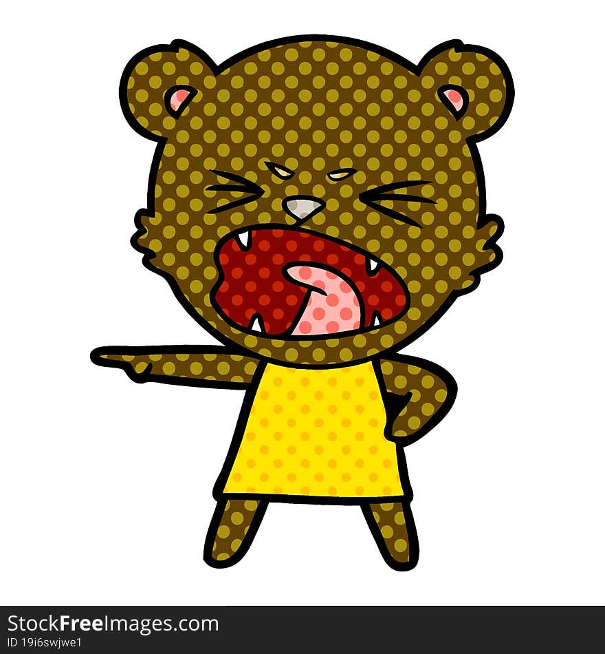 angry cartoon bear in dress shouting. angry cartoon bear in dress shouting