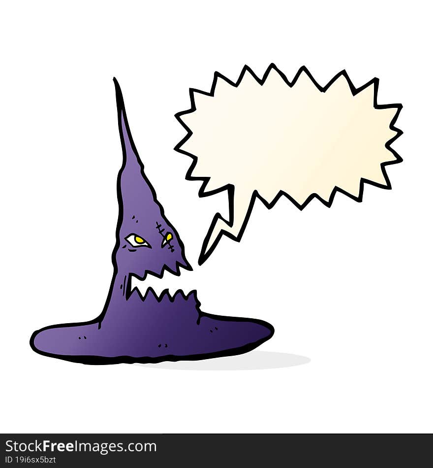 cartoon spooky witches hat with speech bubble