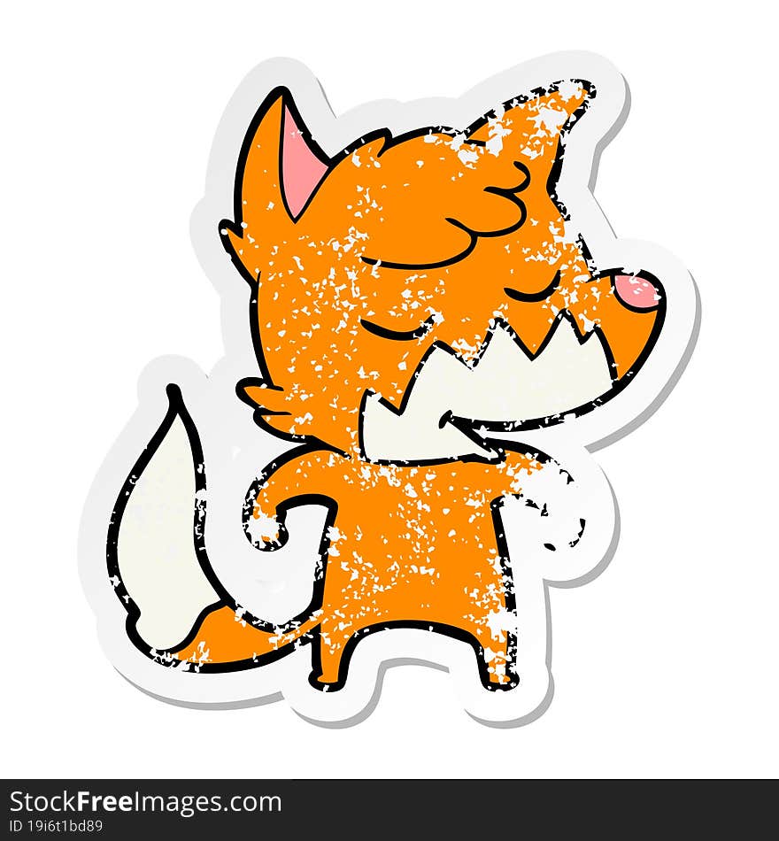 distressed sticker of a friendly cartoon fox