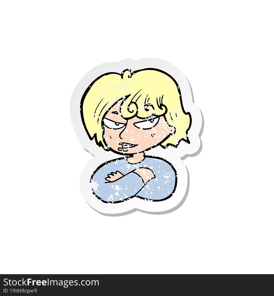 retro distressed sticker of a cartoon mean woman