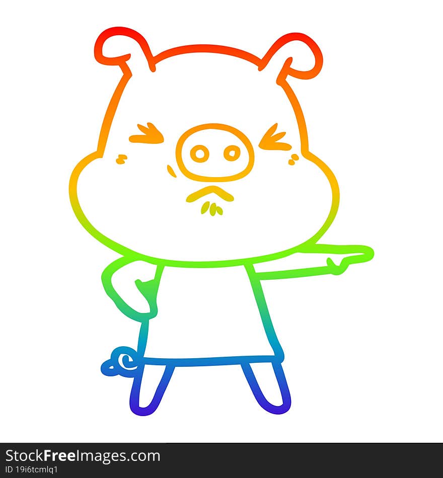 rainbow gradient line drawing cartoon angry pig