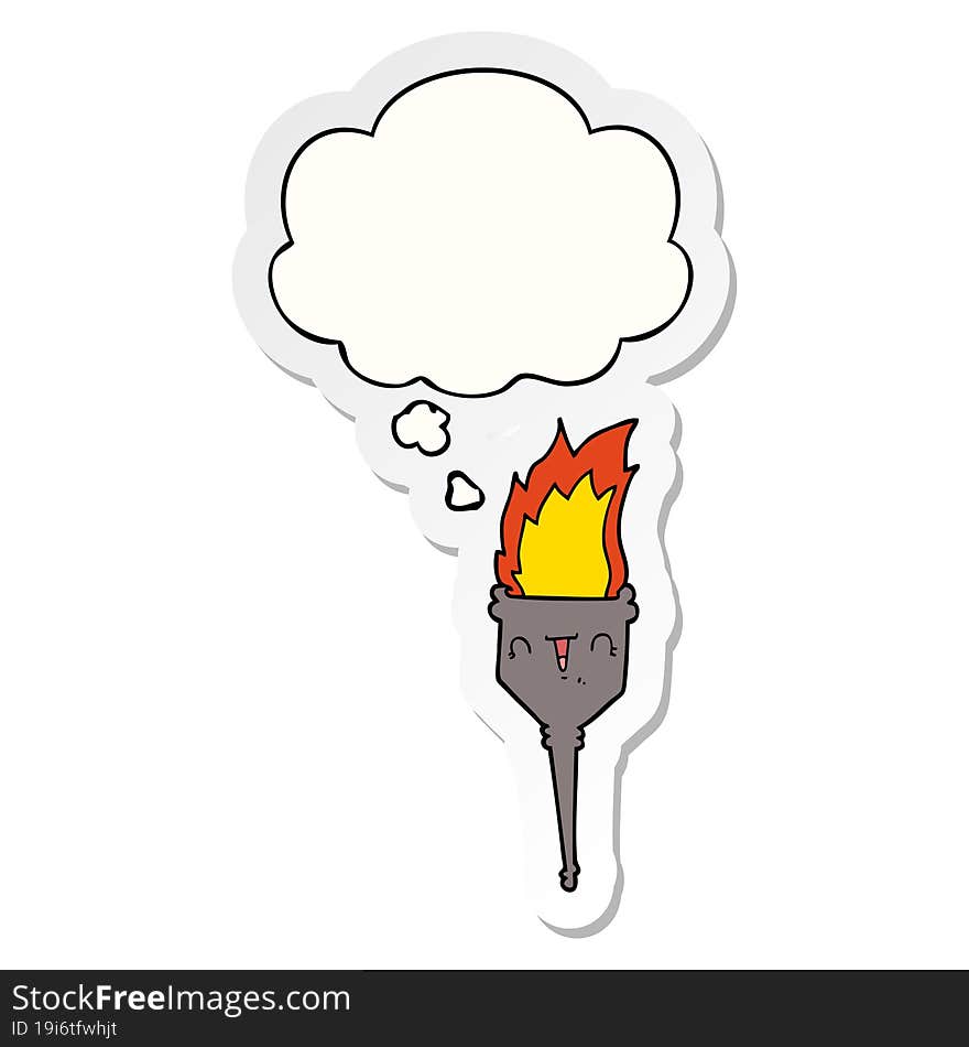 cartoon flaming chalice and thought bubble as a printed sticker