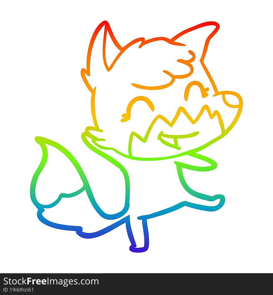 rainbow gradient line drawing of a happy cartoon fox