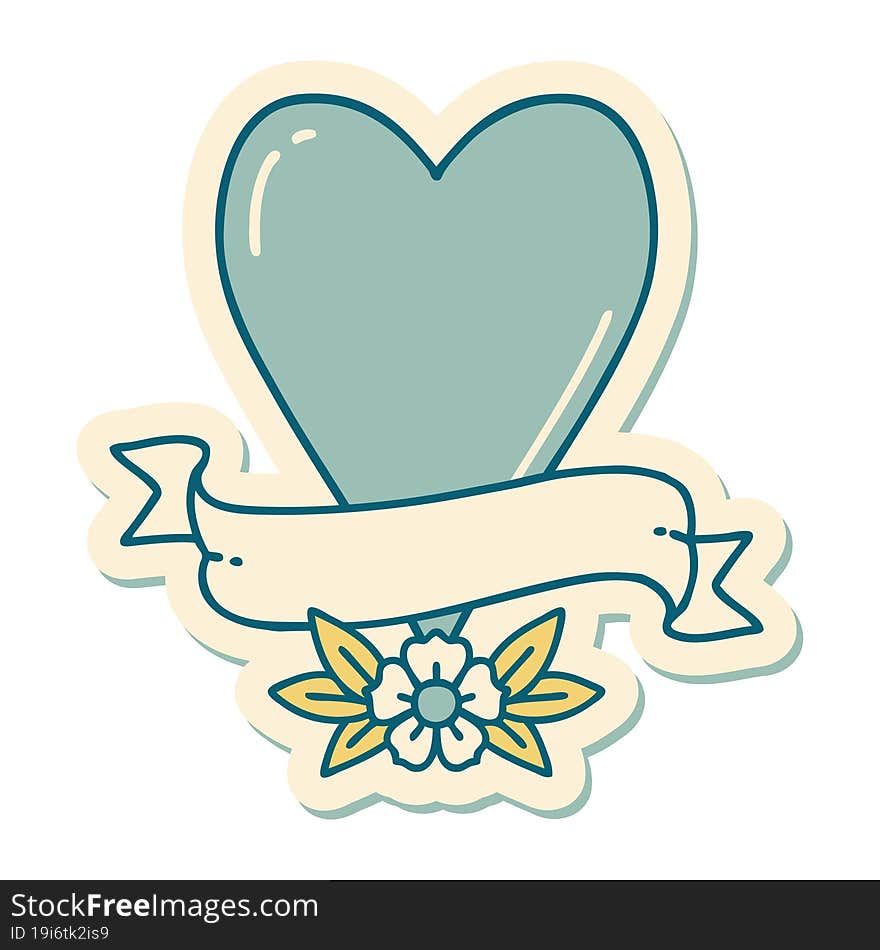 tattoo style sticker of a heart and banner