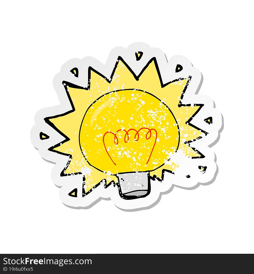 Retro Distressed Sticker Of A Cartoon Electric Light Bulb