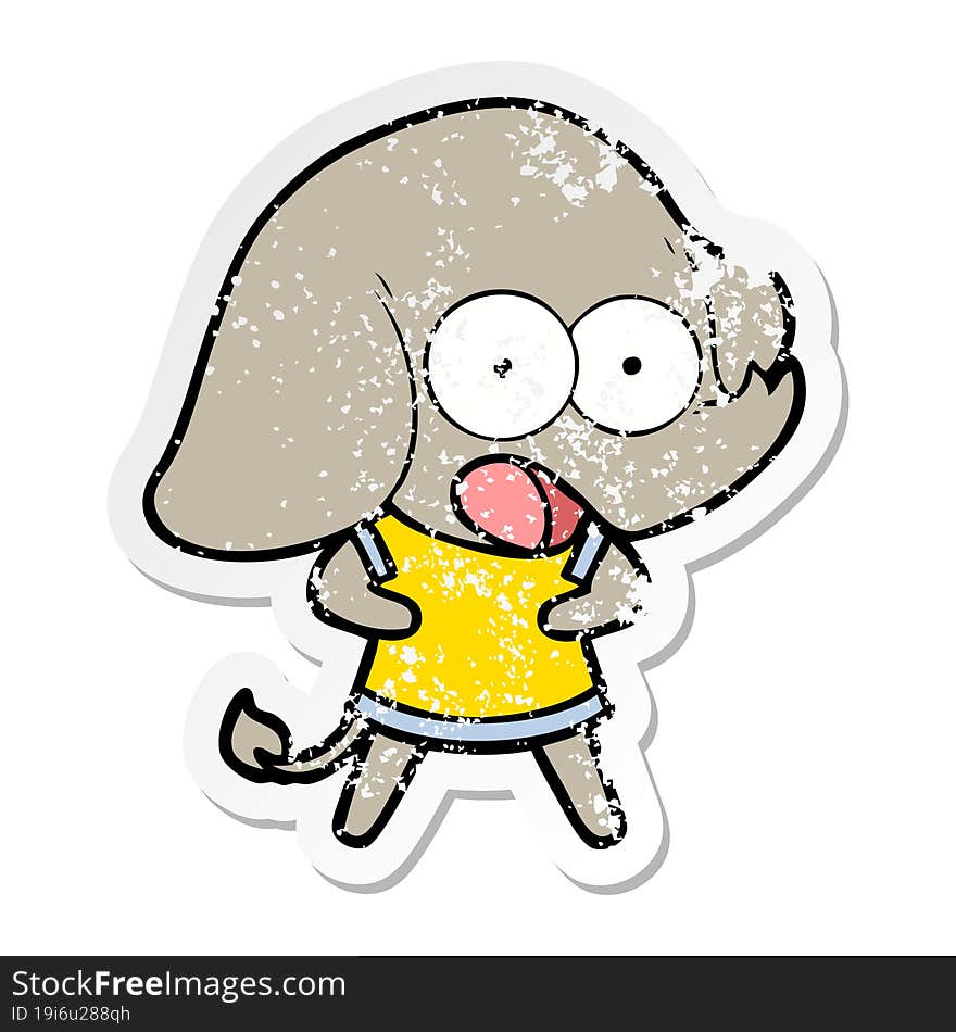 distressed sticker of a cute cartoon elephant