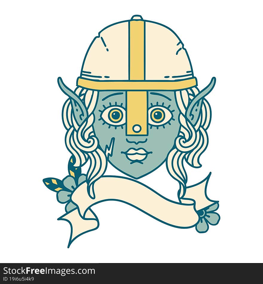 Retro Tattoo Style elf fighter character face. Retro Tattoo Style elf fighter character face