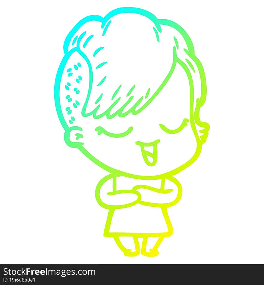 cold gradient line drawing happy cartoon girl