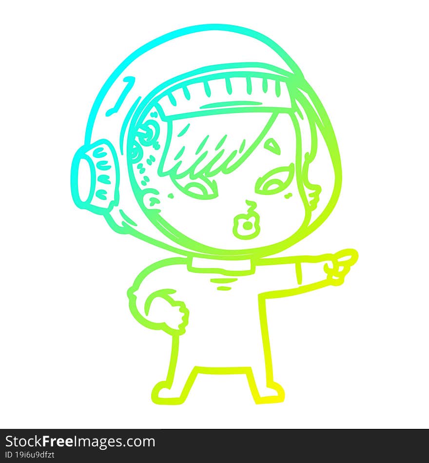 cold gradient line drawing of a cartoon astronaut woman