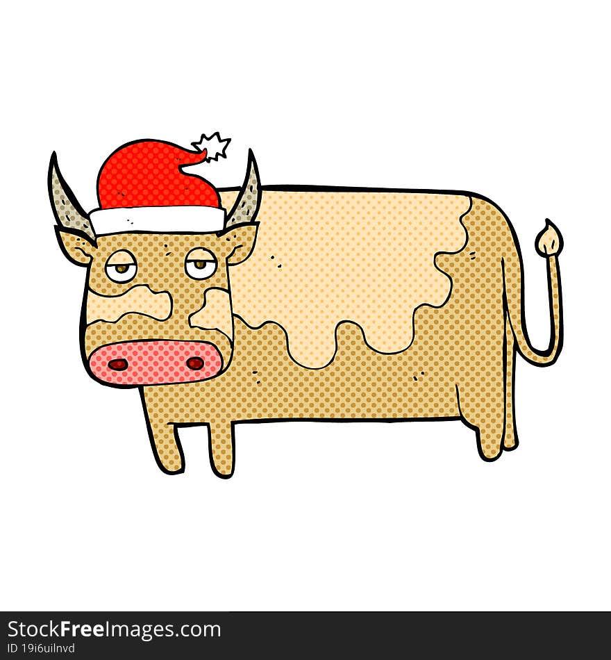 cartoon cow with christmas hat