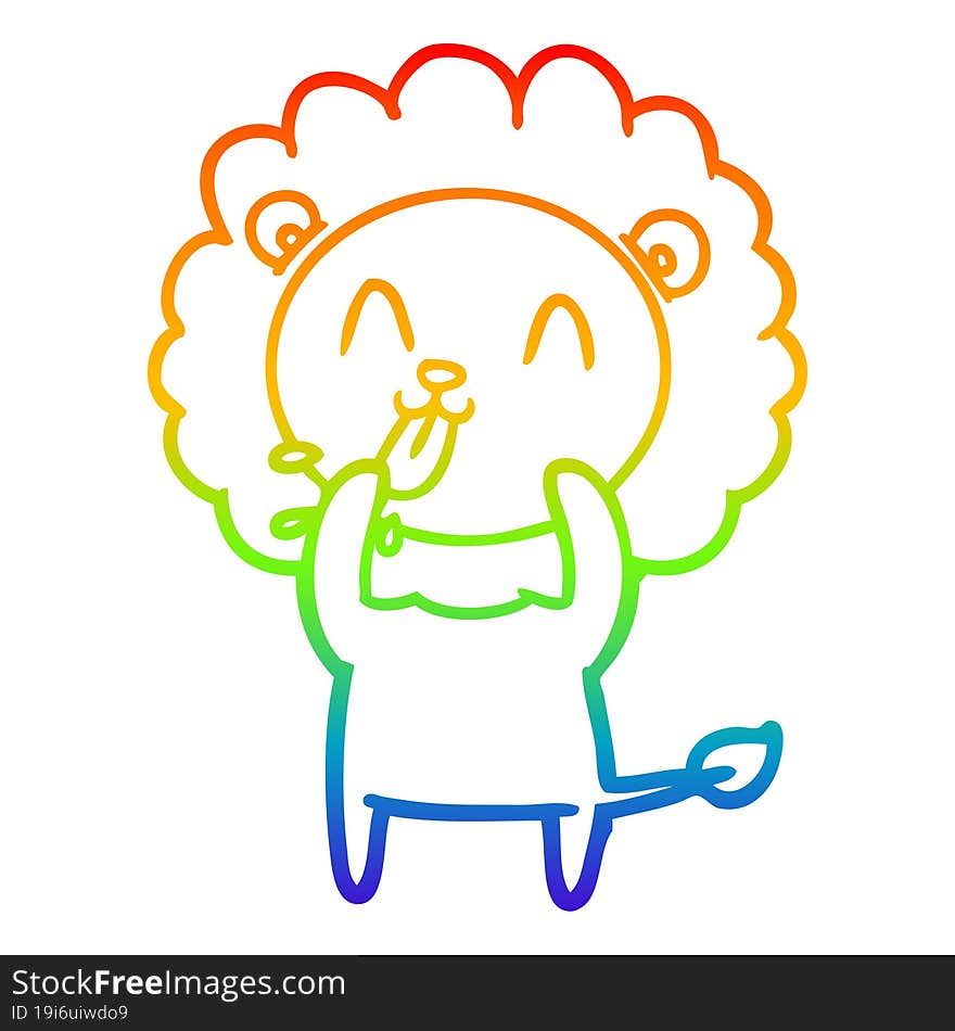 rainbow gradient line drawing happy cartoon lion