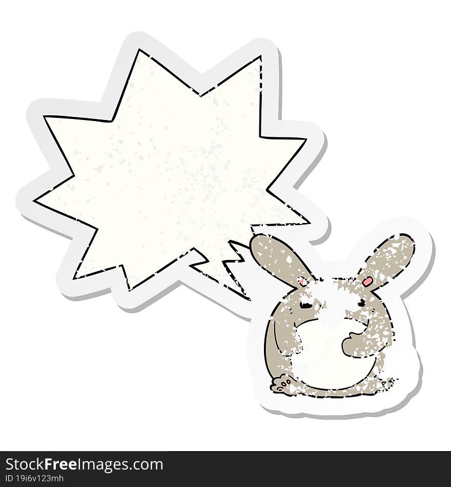 Cartoon Rabbit And Speech Bubble Distressed Sticker