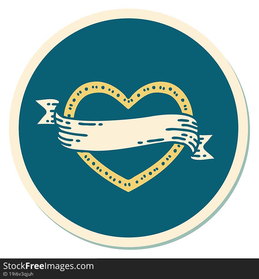 sticker of tattoo in traditional style of a heart and banner. sticker of tattoo in traditional style of a heart and banner