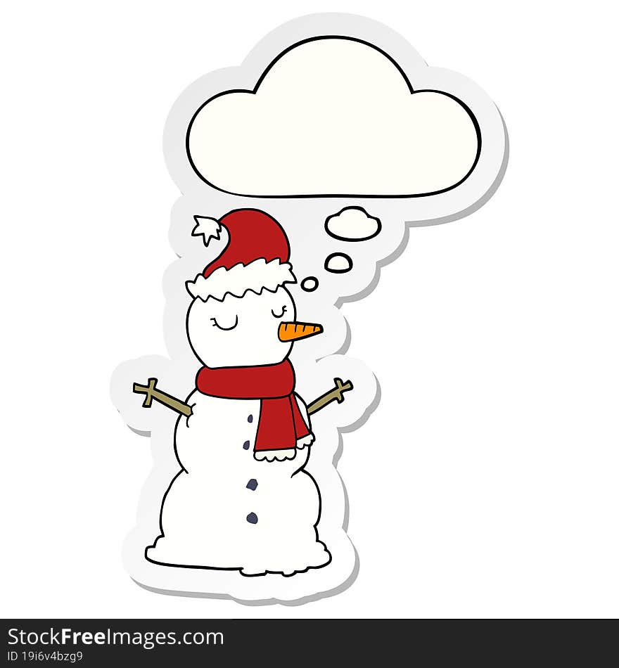 cartoon snowman and thought bubble as a printed sticker