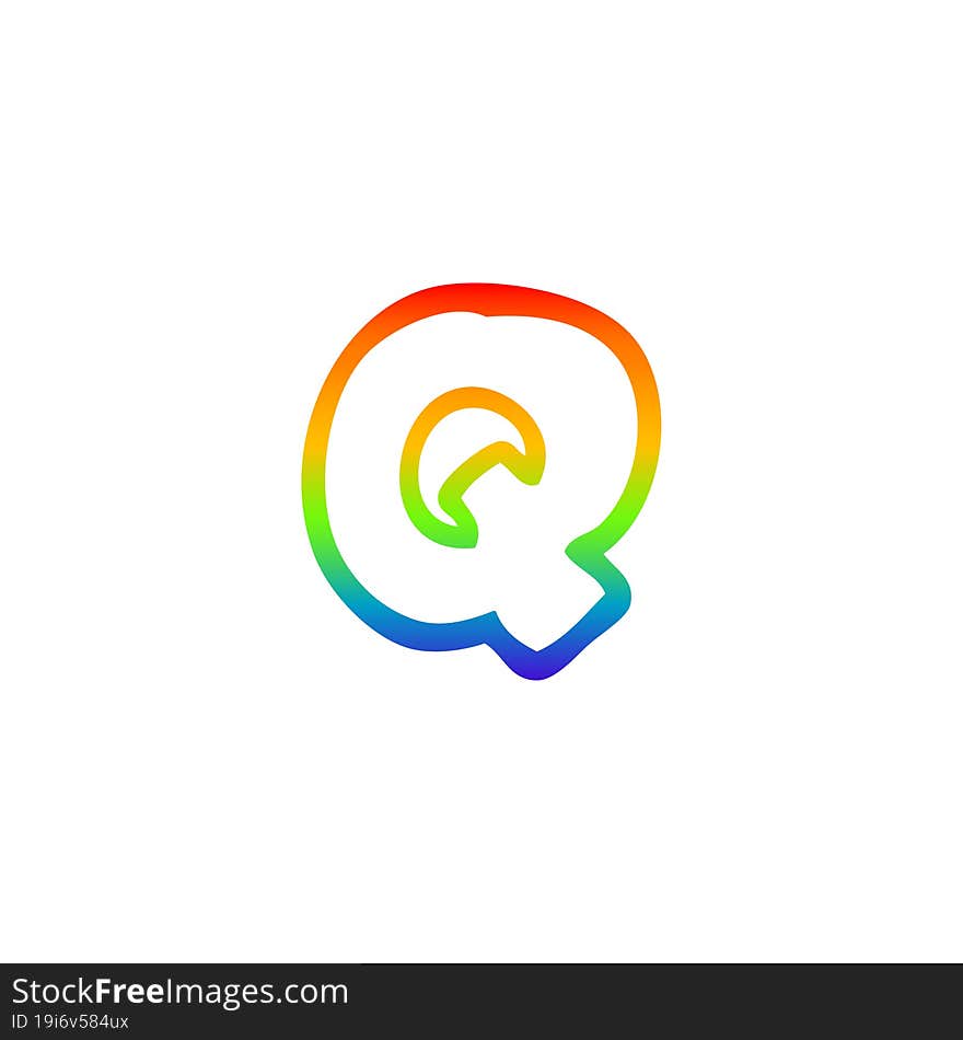 rainbow gradient line drawing of a cartoon letter q