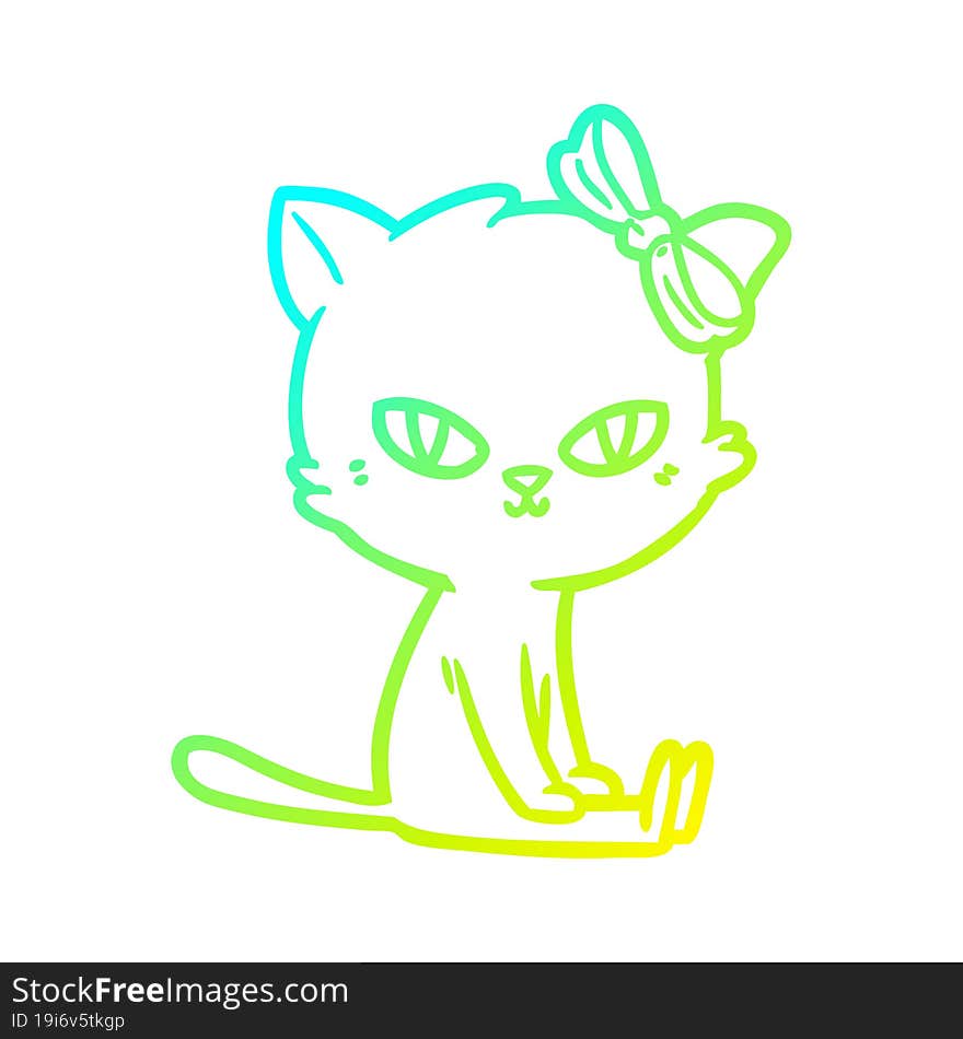 cold gradient line drawing of a cute cartoon cat