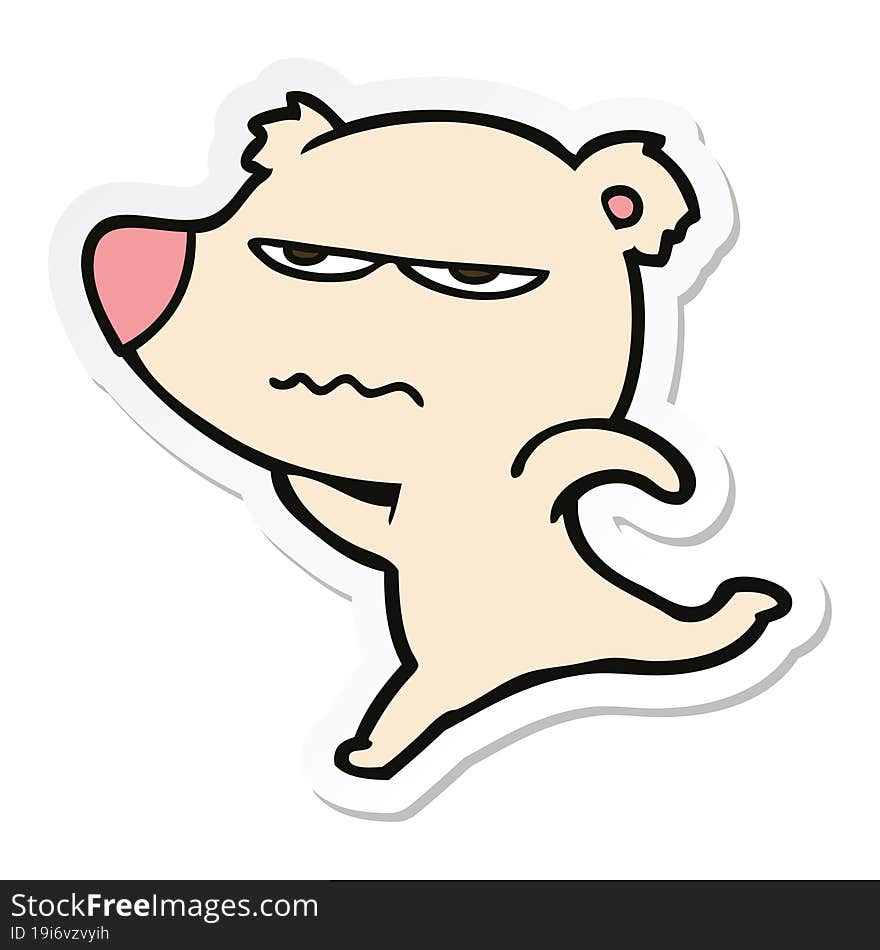 sticker of a annoyed bear cartoon running