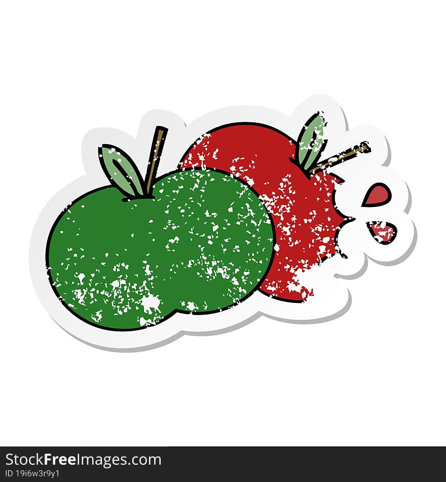 distressed sticker of a cute cartoon juicy apple