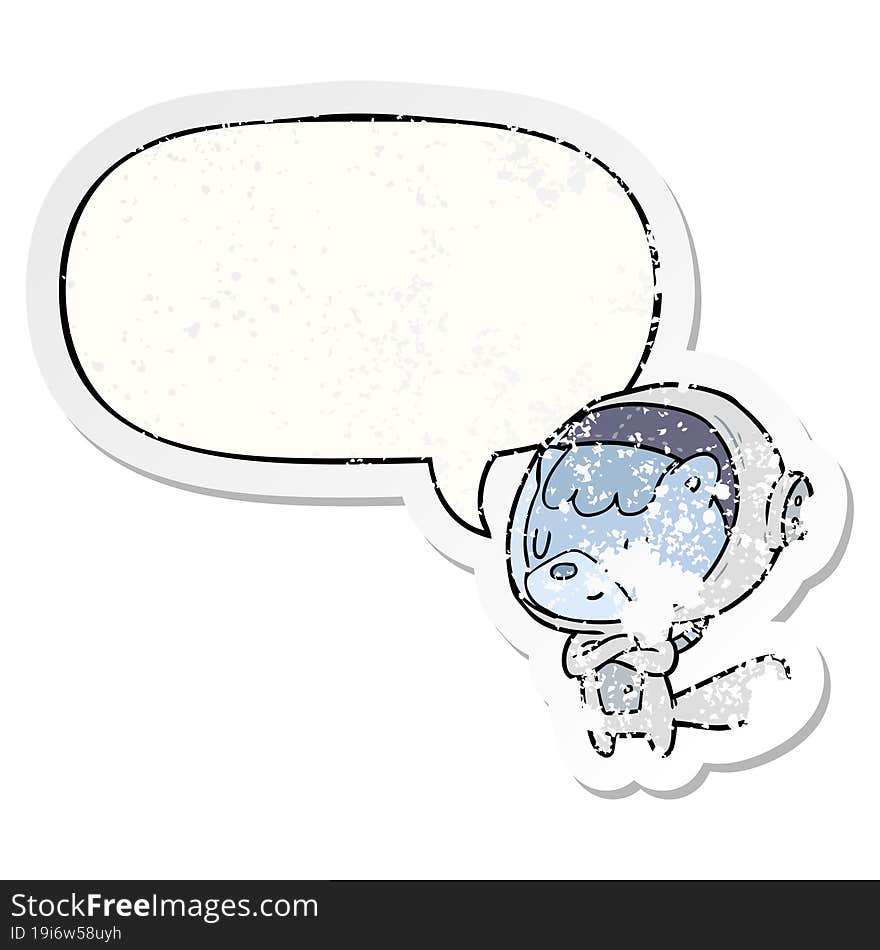 cartoon cat astronaut animals and speech bubble distressed sticker