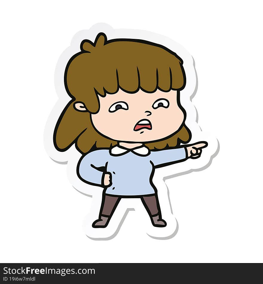 sticker of a cartoon worried woman