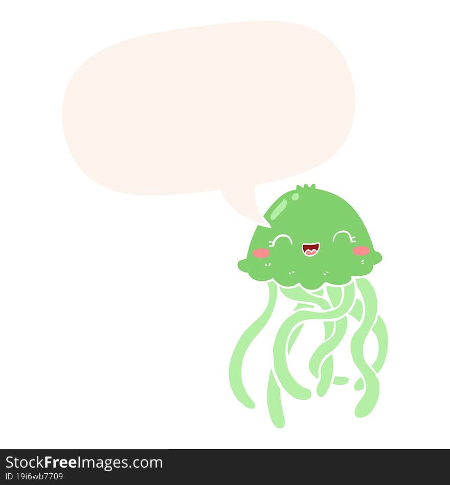 cute cartoon jellyfish and speech bubble in retro style