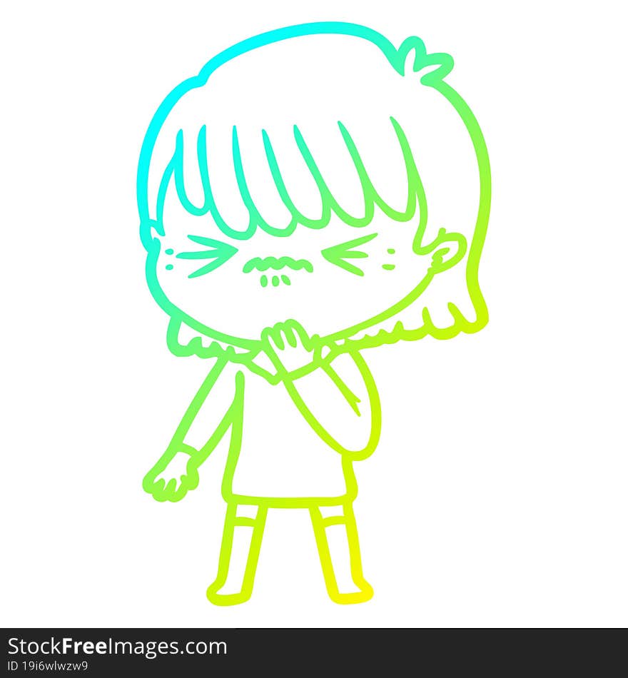 Cold Gradient Line Drawing Cartoon Girl Regretting A Mistake