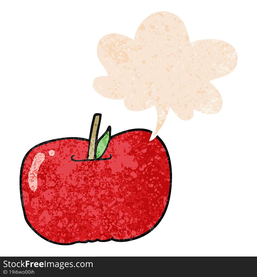 cartoon apple and speech bubble in retro textured style