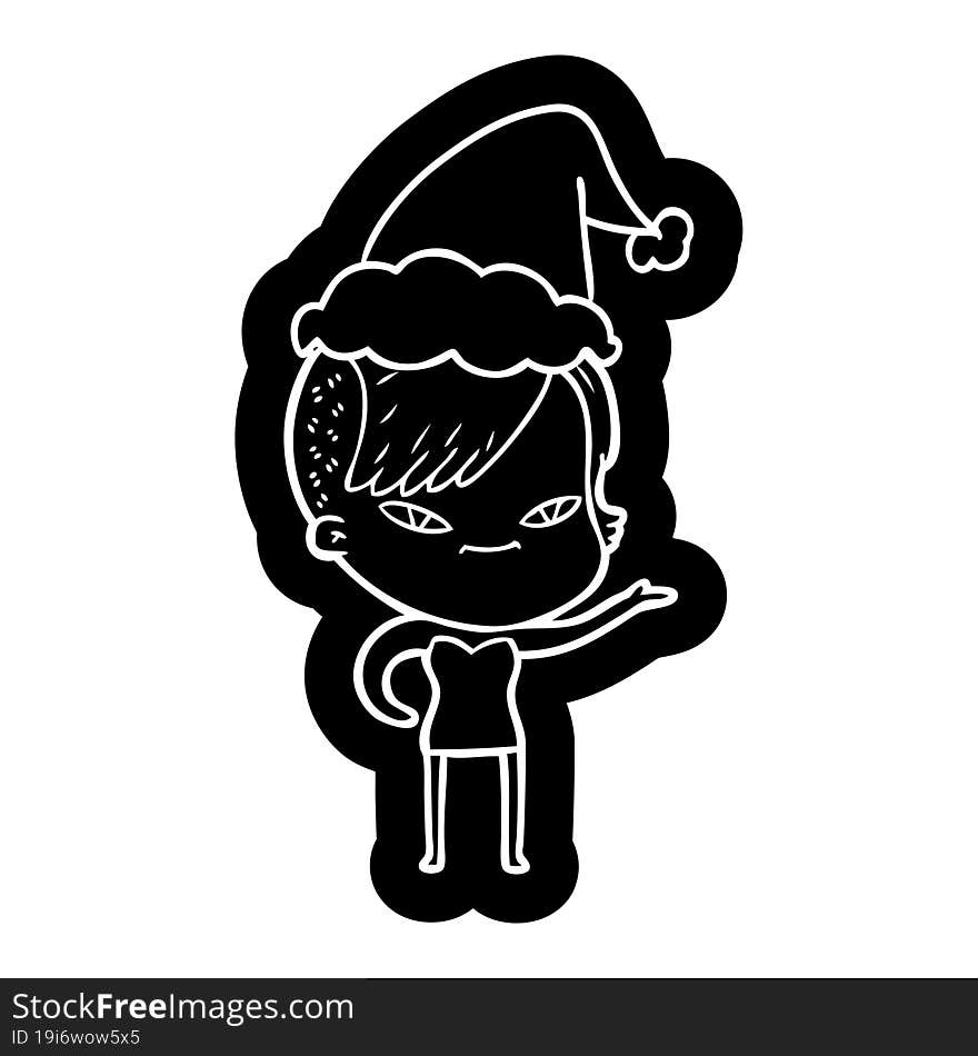 cute cartoon icon of a girl with hipster haircut wearing santa hat