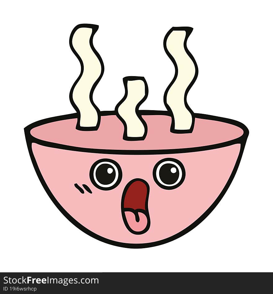 cute cartoon of a bowl of hot soup