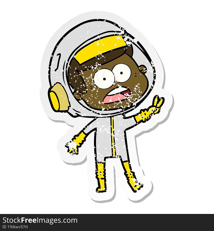 Distressed Sticker Of A Cartoon Surprised Astronaut