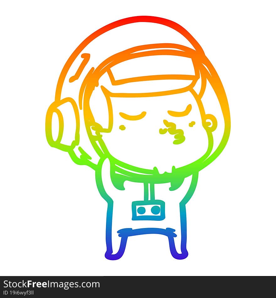 rainbow gradient line drawing cartoon confident astronaut