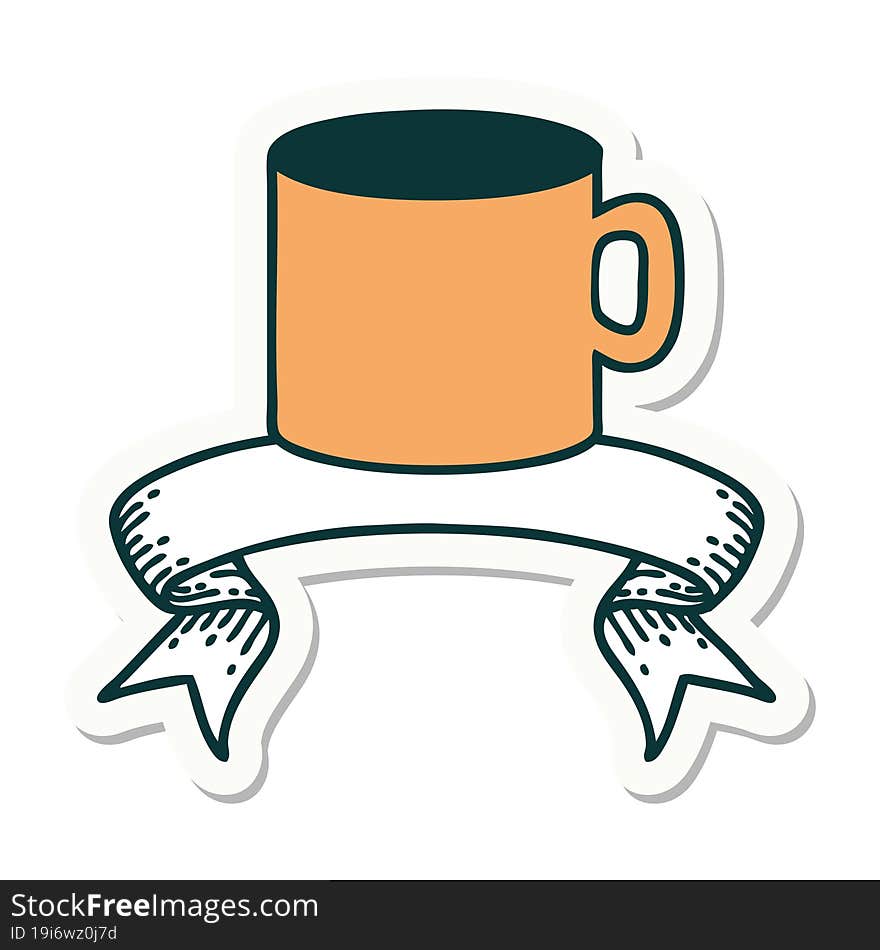 tattoo sticker with banner of cup of coffee