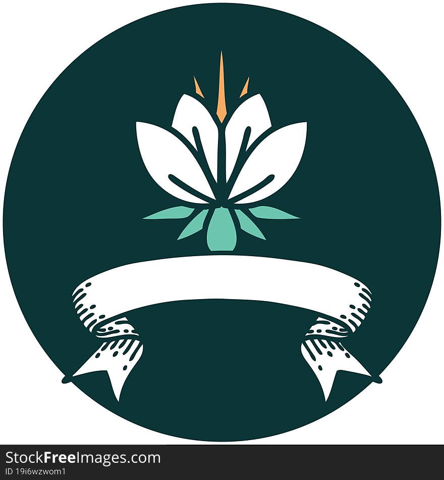 tattoo style icon with banner of a water lily