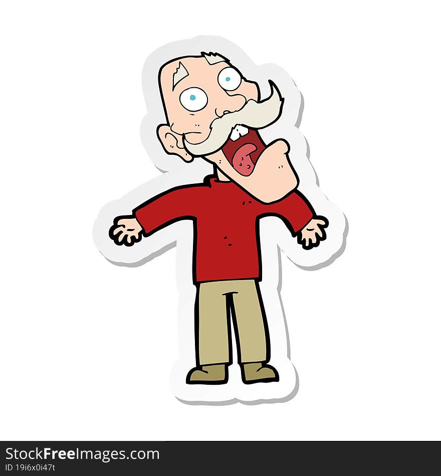 sticker of a cartoon terrified old man