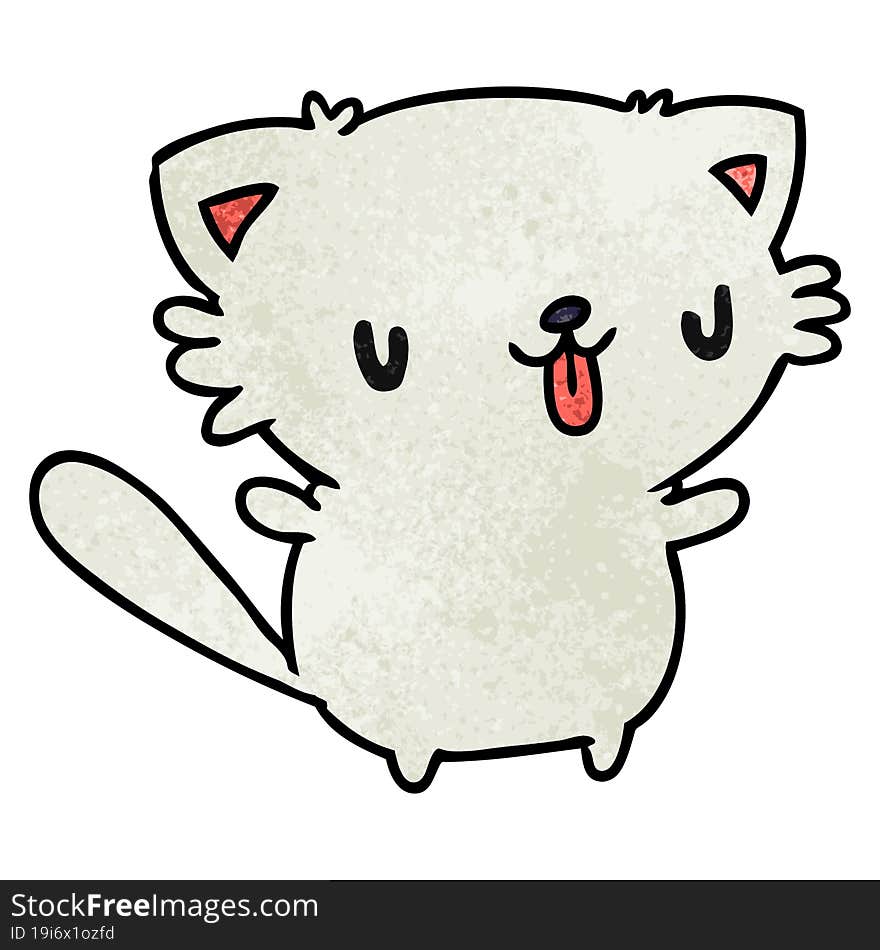 textured cartoon illustration of cute kawaii cat. textured cartoon illustration of cute kawaii cat