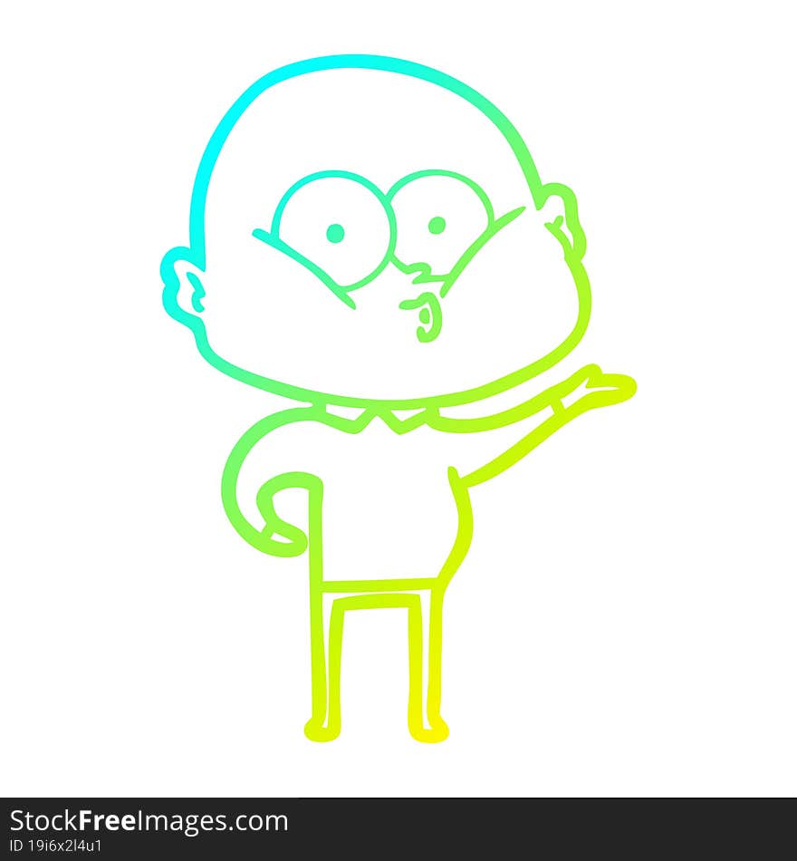 cold gradient line drawing cartoon bald man staring