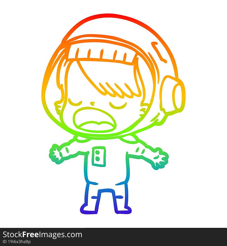 Rainbow Gradient Line Drawing Cartoon Talking Astronaut