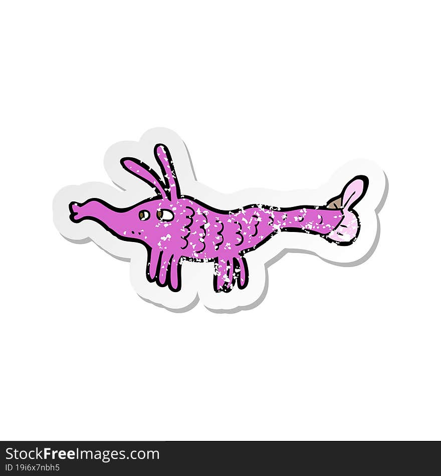 retro distressed sticker of a cartoon shrimp