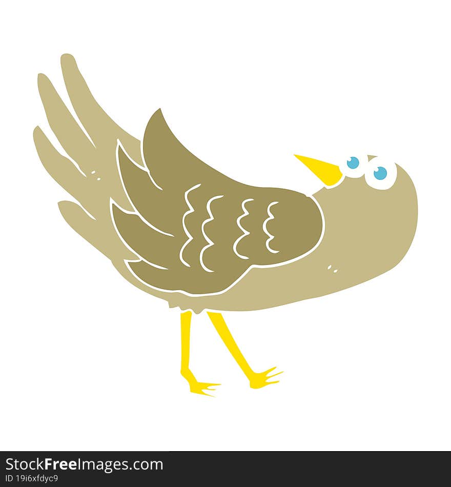 Flat Color Illustration Of A Cartoon Bird