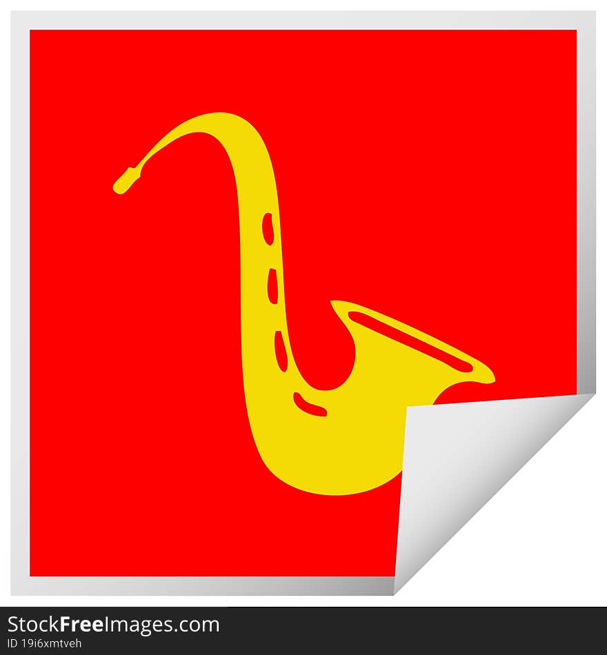 square peeling sticker cartoon of a musical saxophone