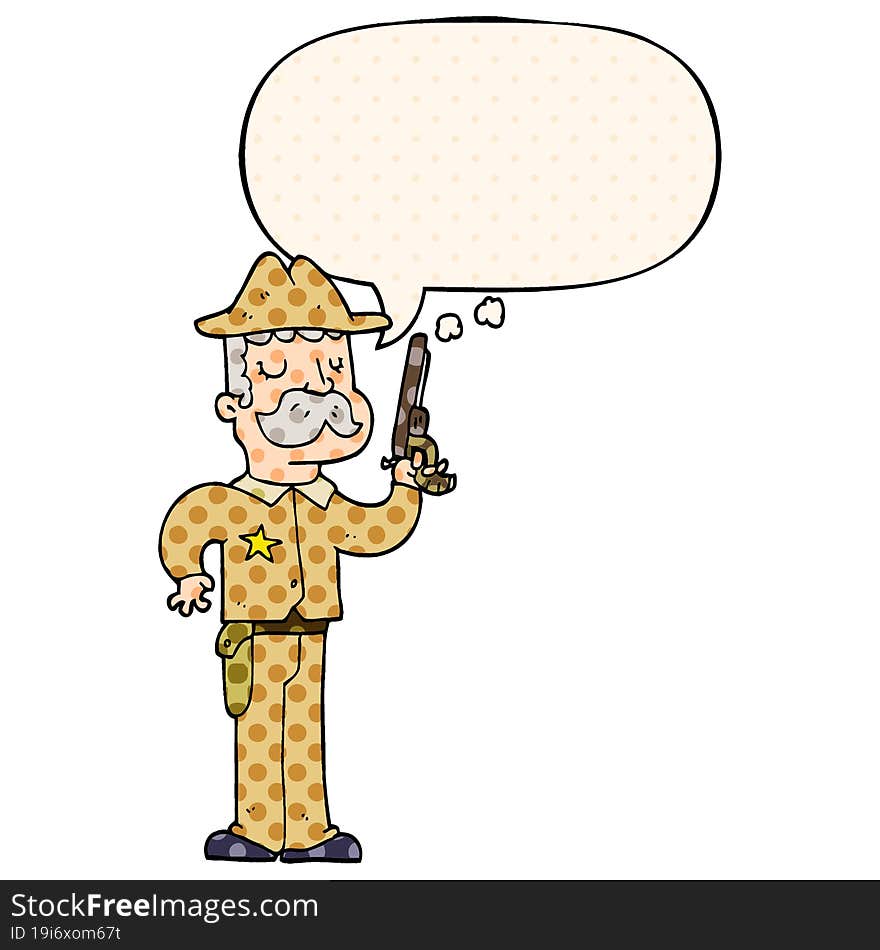 cartoon sheriff and speech bubble in comic book style