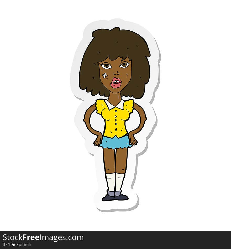 sticker of a cartoon woman been in fight