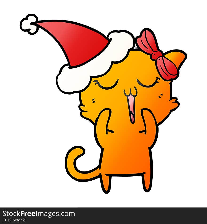 Gradient Cartoon Of A Cat Wearing Santa Hat