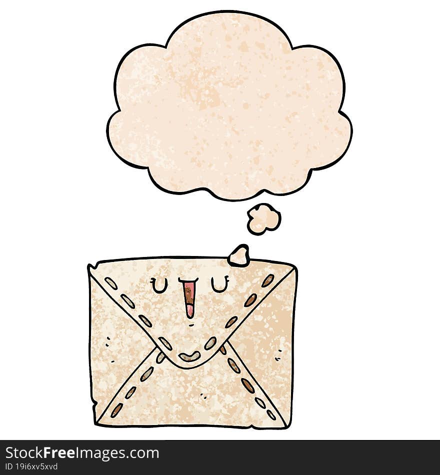 cartoon envelope with thought bubble in grunge texture style. cartoon envelope with thought bubble in grunge texture style