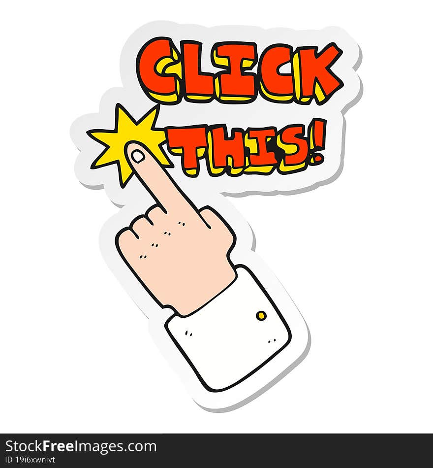 sticker of a cartoon click this symbol with hand