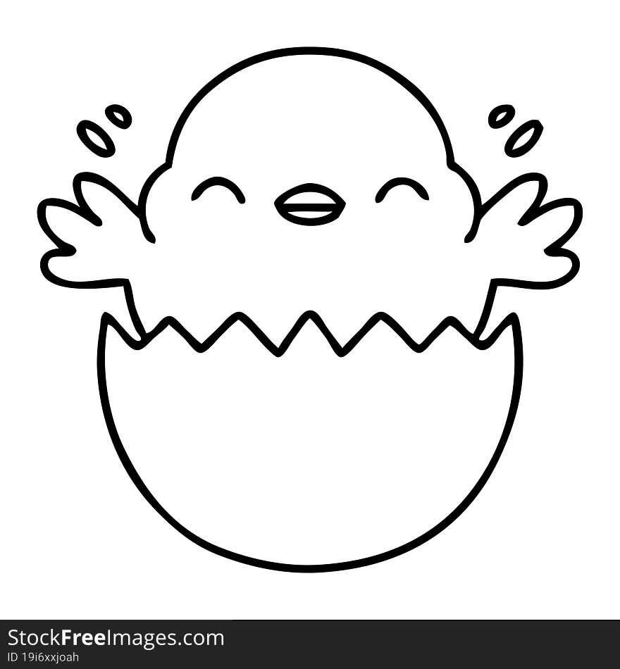 line doodle of a cute baby bird hatching from an egg shell. line doodle of a cute baby bird hatching from an egg shell